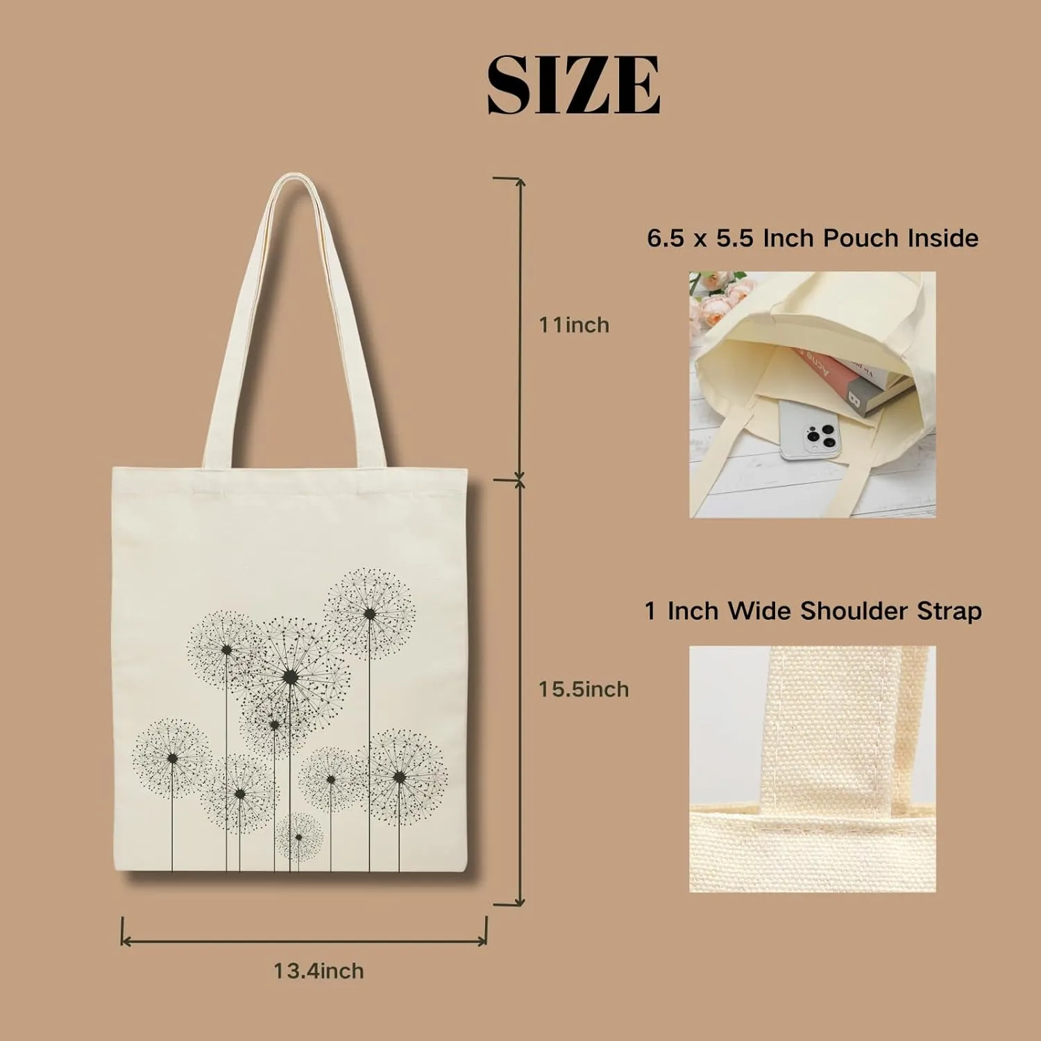 Canvas Aesthetic Reusable Grocery Tote Bag with Pockets for Women Graduation Travel Work Mothers Day Christmas