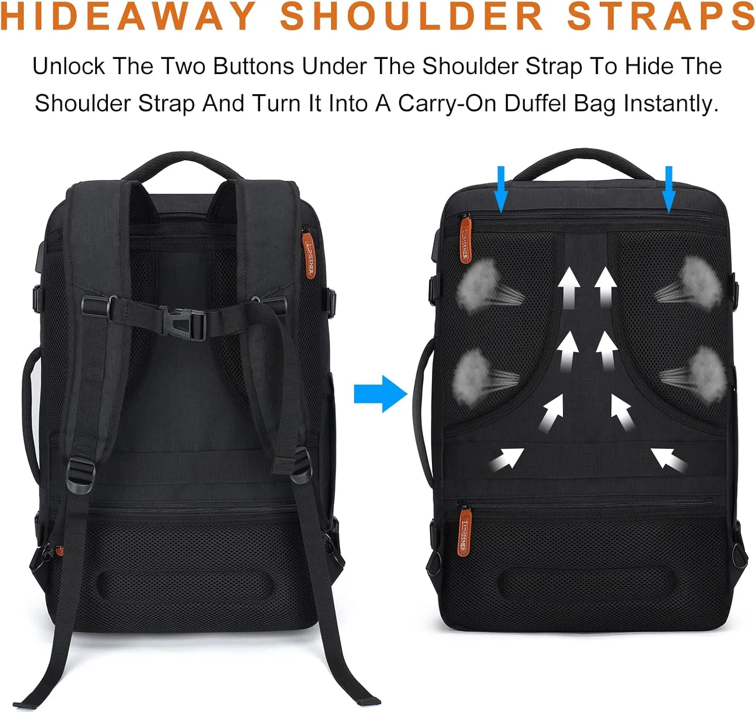 Carry on Travel Backpacks, Extra Large 40L Flight Approved for Men & Women,Expandable Suitcase With 4 Packing Cubes,Water Resistant Luggage Daypack Business Weekender Bag,Black