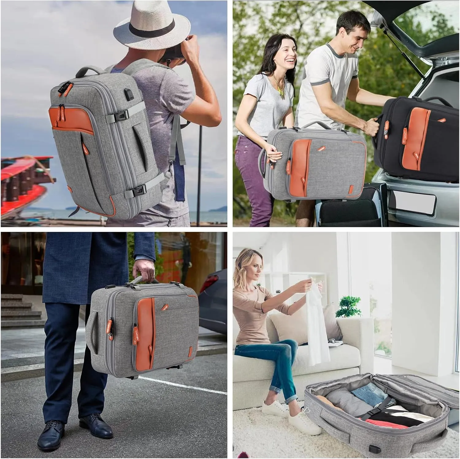 Carry on Travel Backpacks, Extra Large 40L Flight Approved for Men & Women,Expandable Suitcase With 4 Packing Cubes,Water Resistant Luggage Daypack Business Weekender Bag,Grey