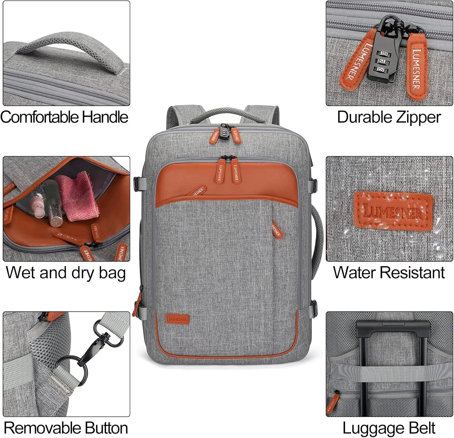 Carry on Travel Backpacks, Extra Large 40L Flight Approved for Men & Women,Expandable Suitcase With 4 Packing Cubes,Water Resistant Luggage Daypack Business Weekender Bag,Grey