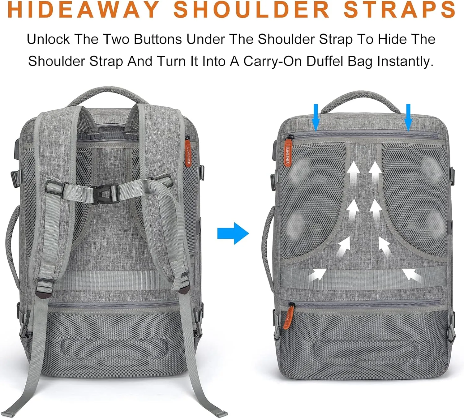 Carry on Travel Backpacks, Extra Large 40L Flight Approved for Men & Women,Expandable Suitcase With 4 Packing Cubes,Water Resistant Luggage Daypack Business Weekender Bag,Grey