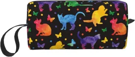Cat Butterfly Pretty Cute Makeup Bag Organizer Small Cosmetic Bags Portable Travel Toiletry Bag With Handle Simple Accessories Storage Zipper Pouch For Women Girl