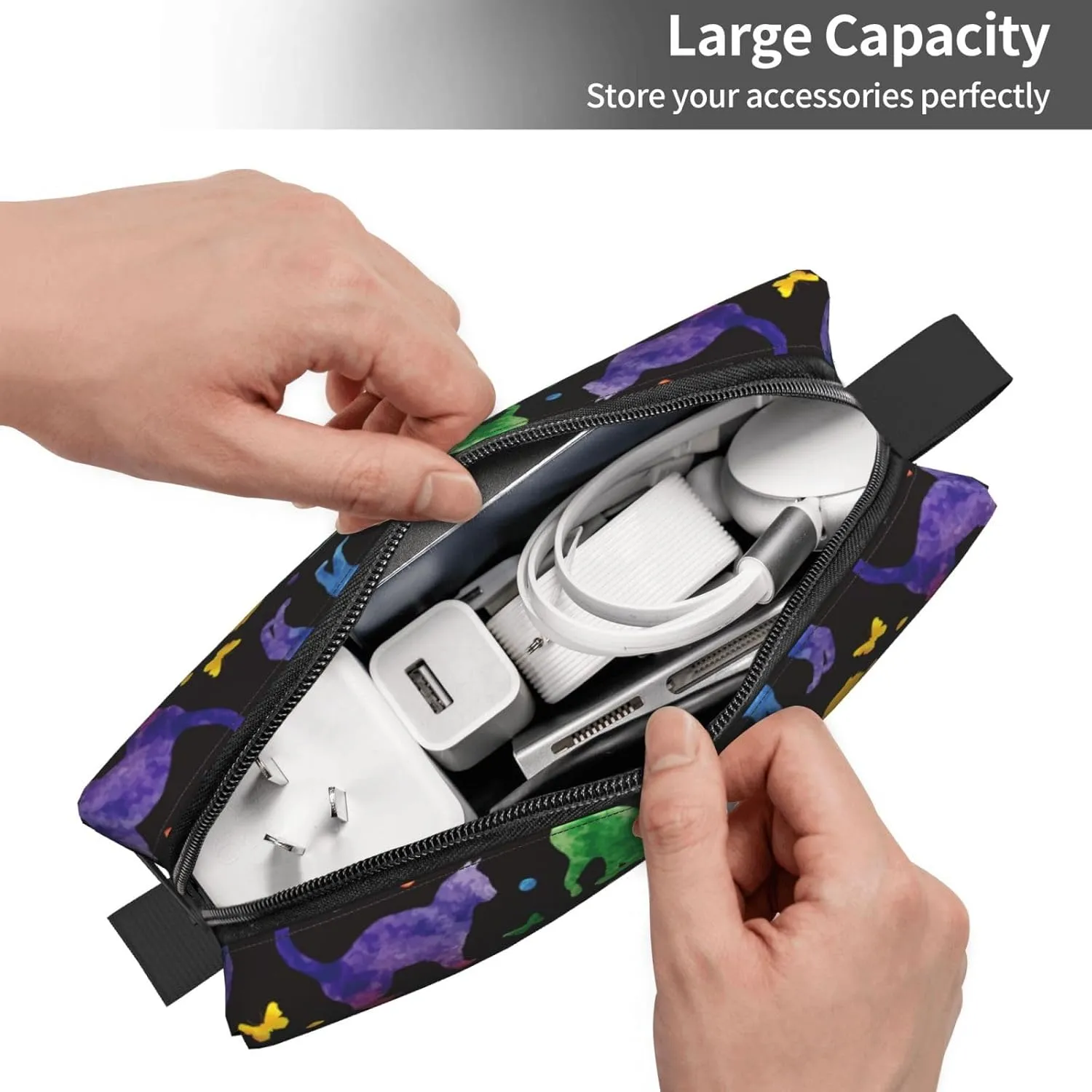 Cat Butterfly Pretty Cute Makeup Bag Organizer Small Cosmetic Bags Portable Travel Toiletry Bag With Handle Simple Accessories Storage Zipper Pouch For Women Girl