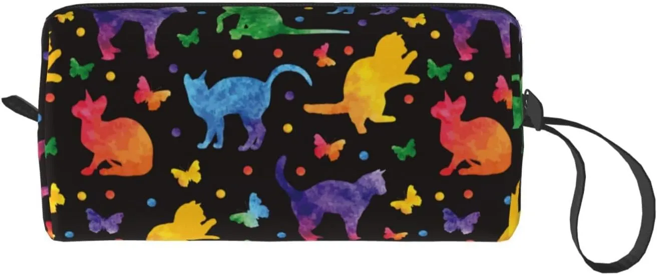 Cat Butterfly Pretty Cute Makeup Bag Organizer Small Cosmetic Bags Portable Travel Toiletry Bag With Handle Simple Accessories Storage Zipper Pouch For Women Girl