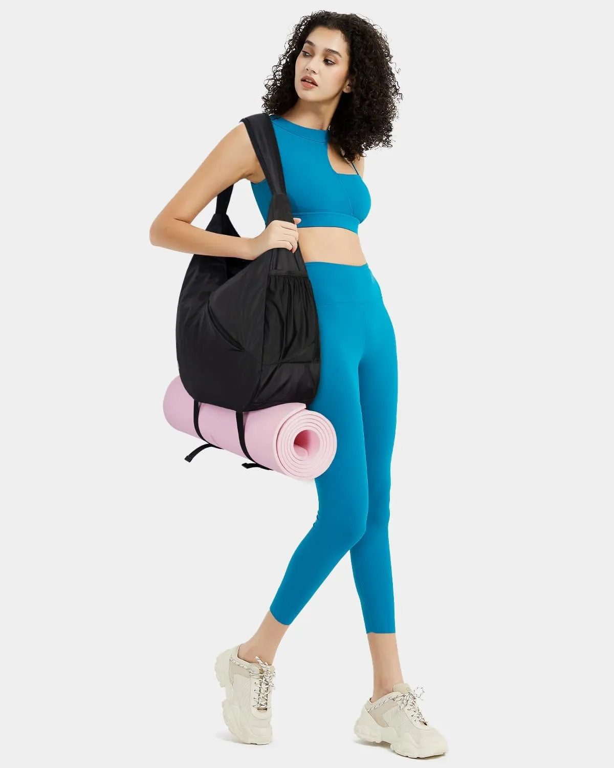 Ceneda Large Gym Bag for Women Sports Duffel Bag with Hidden Yoga Mat Holder & Shoe Compartment Workout Dance Tote Bag with Wet Pocket Overnight Weekender Bag (Black)