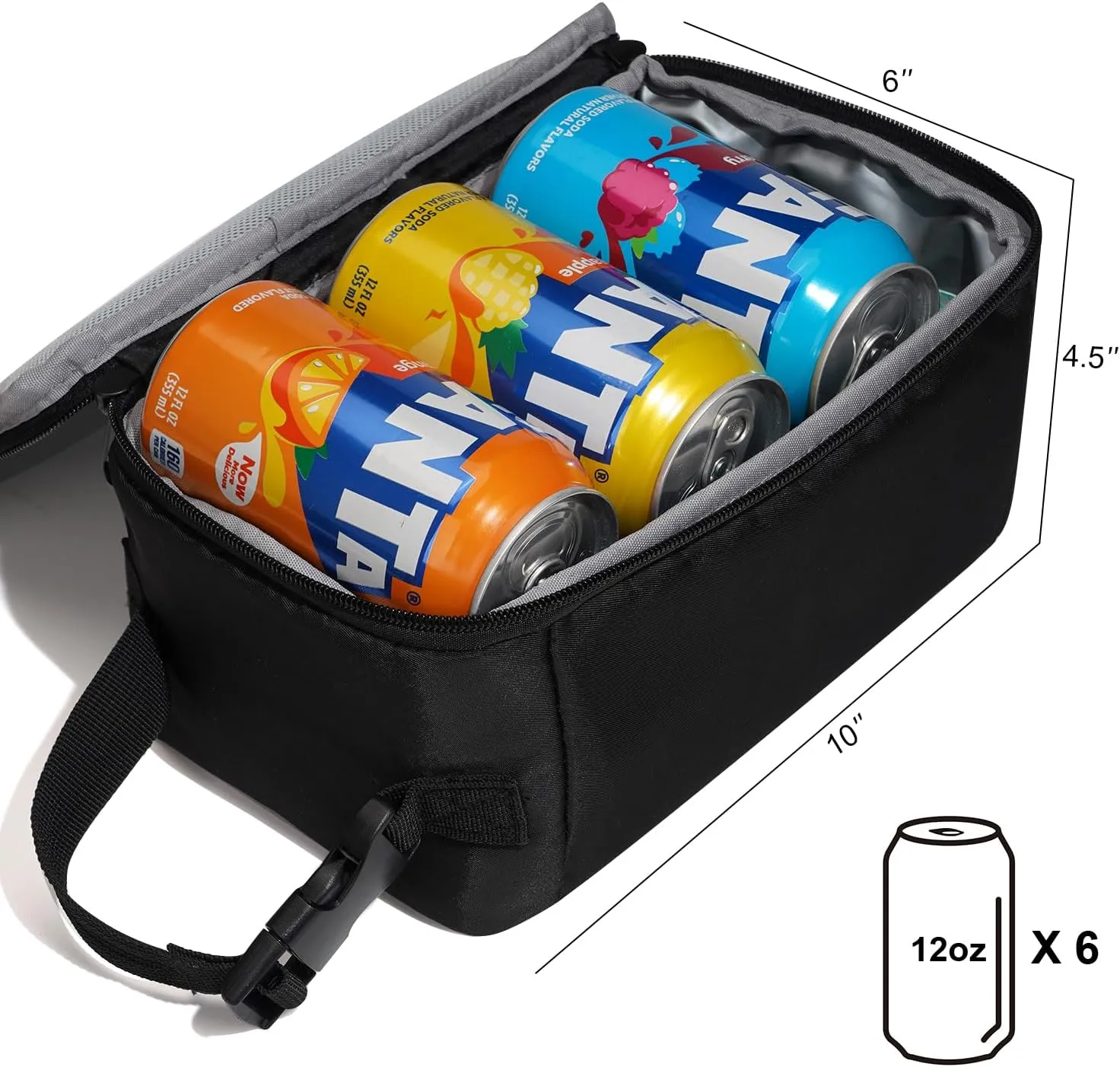 Cerbonny Small Lunch Bag,Small Cooler Bag,Freezable Snack Bag for Kids/Adult,Mini Cooler Bag with Buckle Handle,Freezable Lunch Bag for Work School Travel,Black