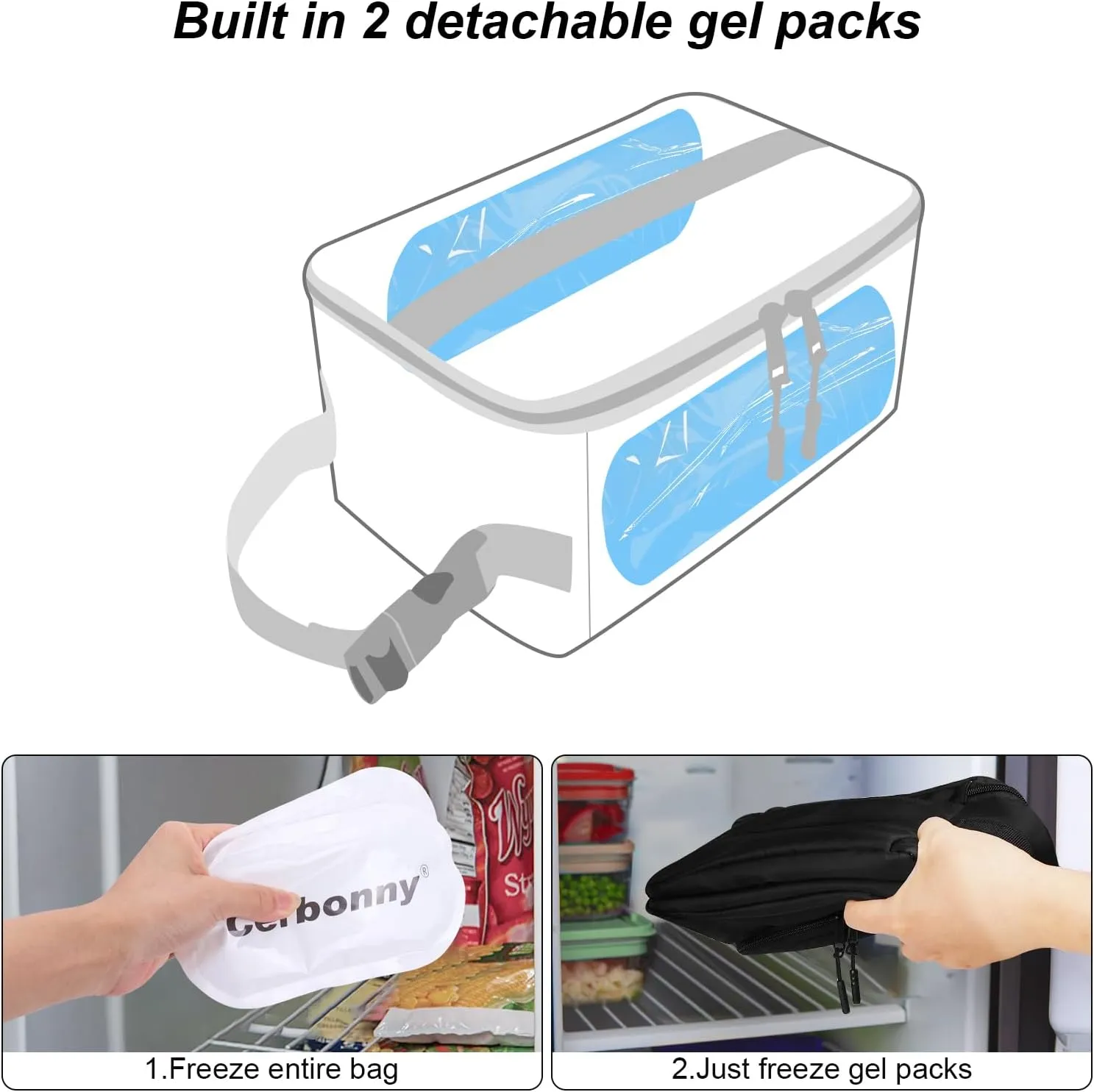 Cerbonny Small Lunch Bag,Small Cooler Bag,Freezable Snack Bag for Kids/Adult,Mini Cooler Bag with Buckle Handle,Freezable Lunch Bag for Work School Travel,Black