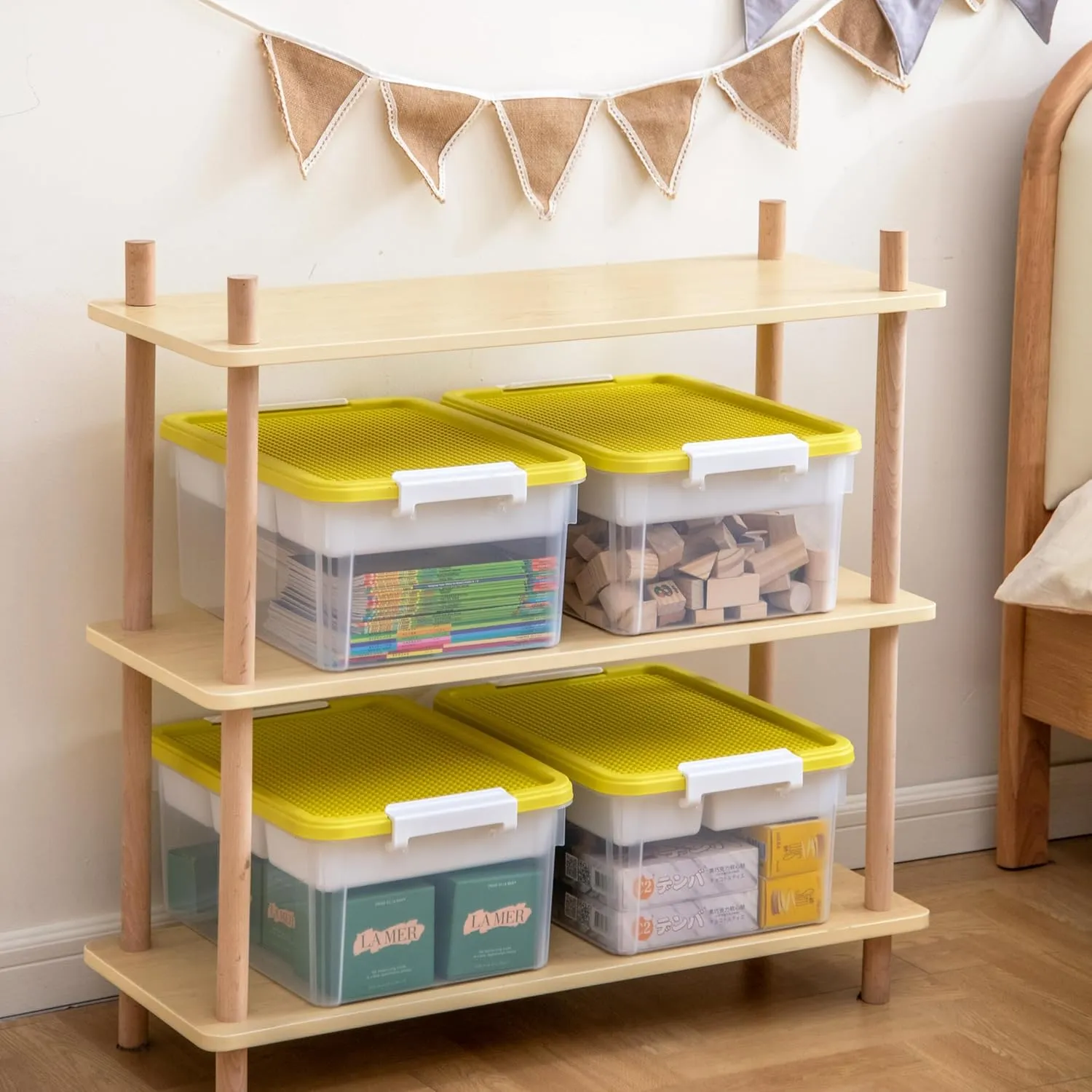 Citylife 17 QT Plastic Storage Box with Building Baseplate Lid and Removable Tray Craft Organizers and Storage Clear Storage Container for Organizing Bead, Tool, Sewing, Yellow