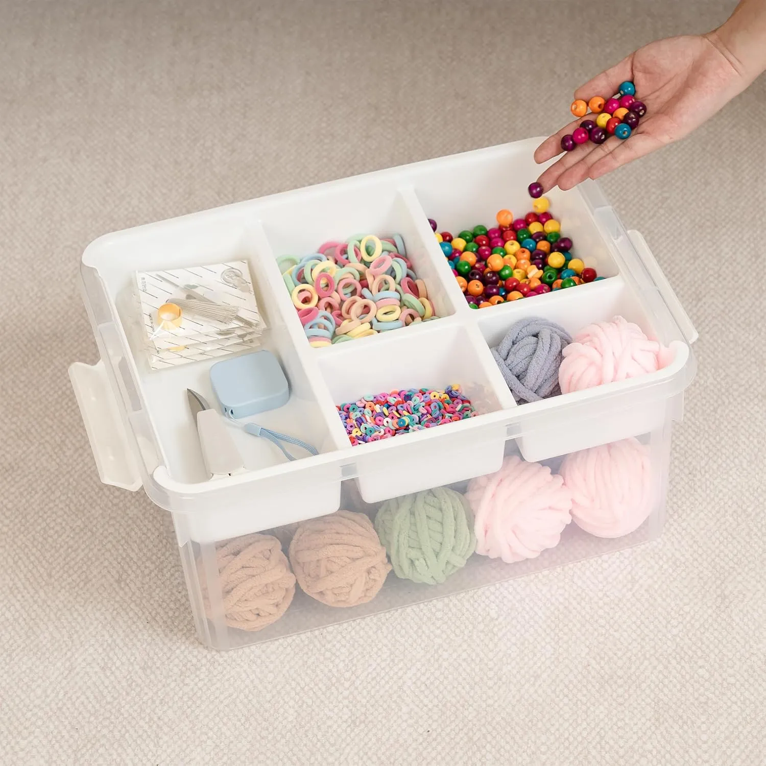 Citylife 17 QT Plastic Storage Box with Building Baseplate Lid and Removable Tray Craft Organizers and Storage Clear Storage Container for Organizing Bead, Tool, Sewing, Yellow