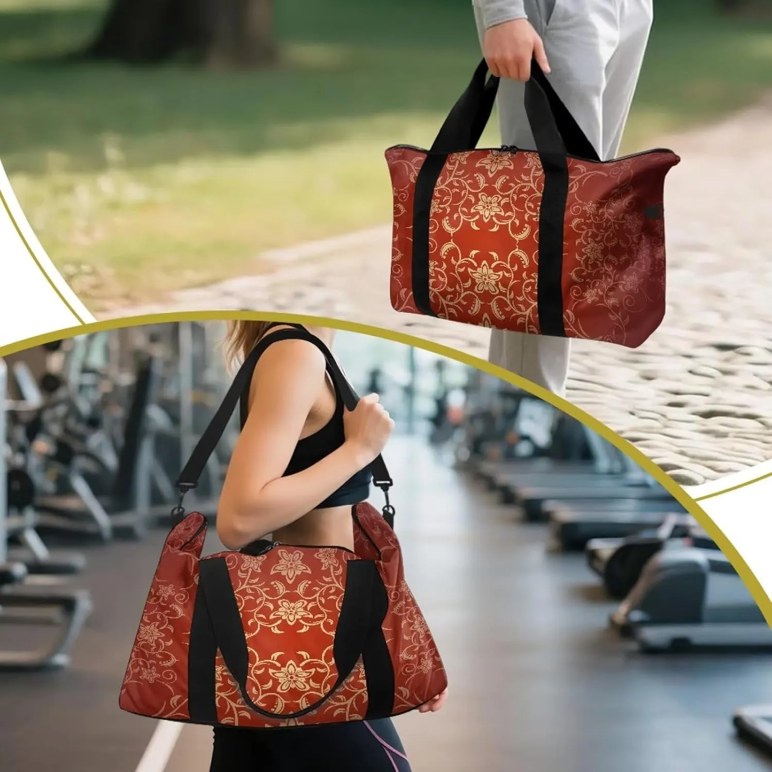 Classic Flower Textured Print Duffel Bag 22.24 x 6.3 x 13 Inches - Large Capacity Carry On Travel Bag with Adjustable Shoulder Strap - Lightweight Gym & Weekender Holdall for Men Women