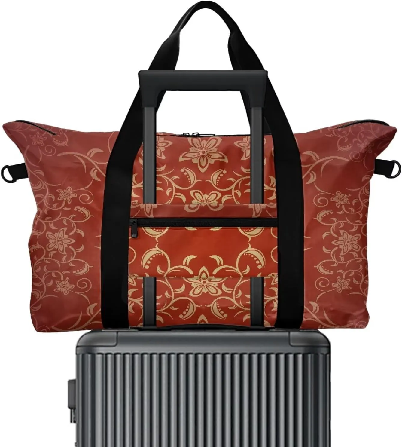 Classic Flower Textured Print Duffel Bag 22.24 x 6.3 x 13 Inches - Large Capacity Carry On Travel Bag with Adjustable Shoulder Strap - Lightweight Gym & Weekender Holdall for Men Women