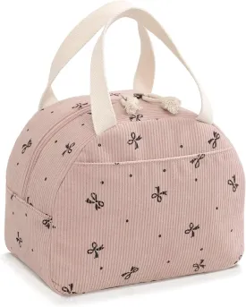 Corduroy Lunch Bag for Women Men Cute Lunch Tote Bags Reusable Insulated Lunch Box Large Capacity Reusable Insulated Cooler for Work/Picnic/Travel (Corduroy Pink Bow)