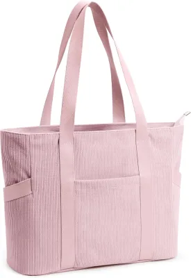 Corduroy Tote Bag Women Zipper Large Capacity 18L Anti Splash Casual Shoulder Hobo Handbag Everyday Work Travel