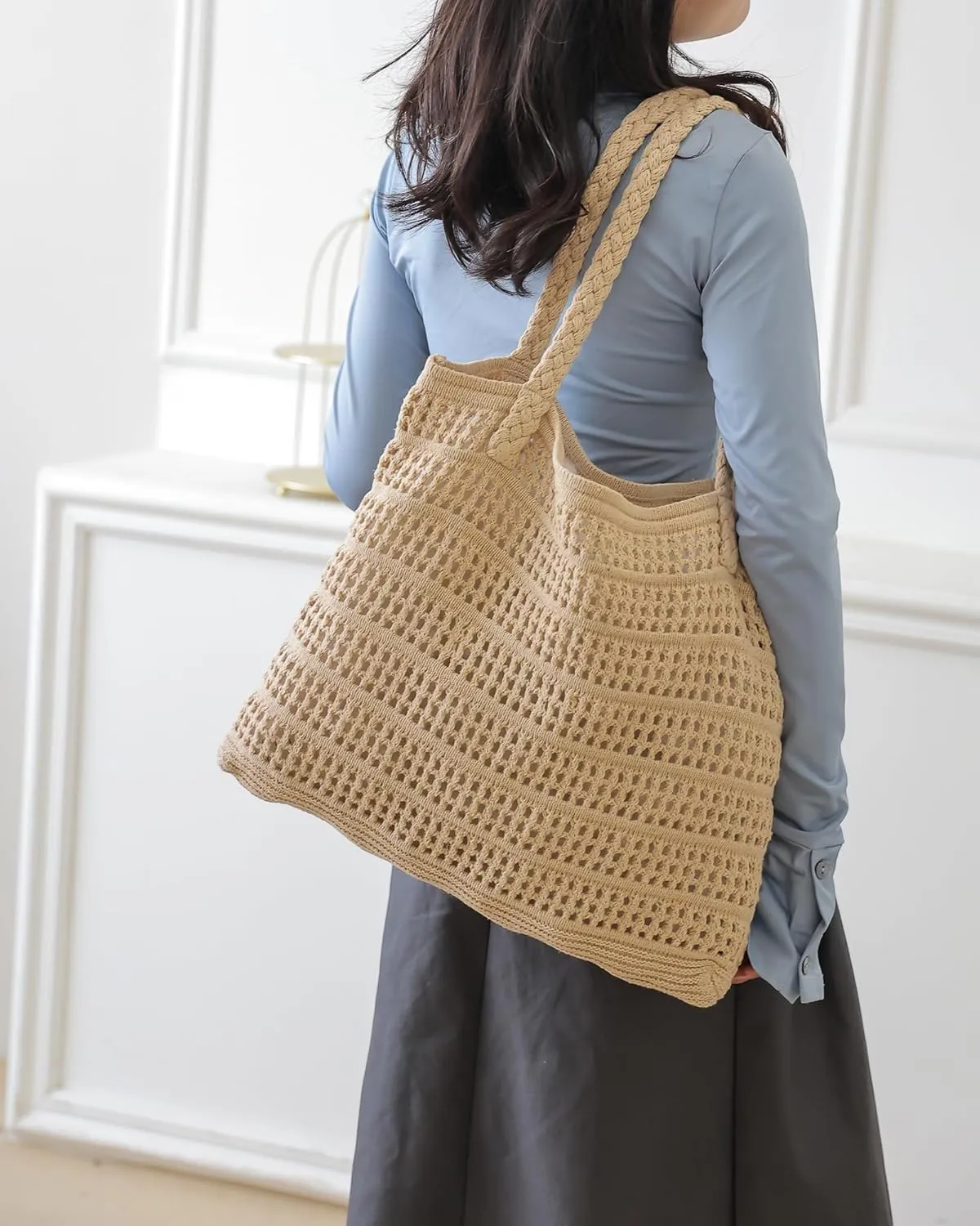 Crochet Bags for Women Summer Beach Tote Bag Large Capacity Shoulder Bag Aesthetic Hobo Bag Knit Bag Hippie Bag