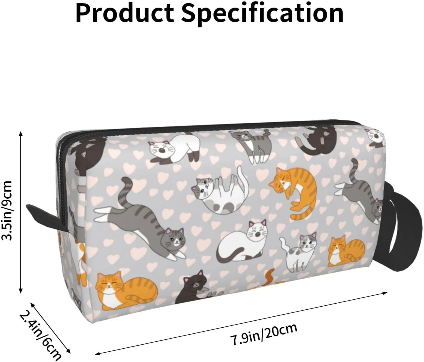 Cute Cat Kitten Kawaii Makeup Bag Organizer Small Cosmetic Bags Portable Travel Toiletry Bag With Handle Simple Accessories Storage Zipper Pouch For Women Girl