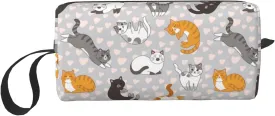 Cute Cat Kitten Kawaii Makeup Bag Organizer Small Cosmetic Bags Portable Travel Toiletry Bag With Handle Simple Accessories Storage Zipper Pouch For Women Girl