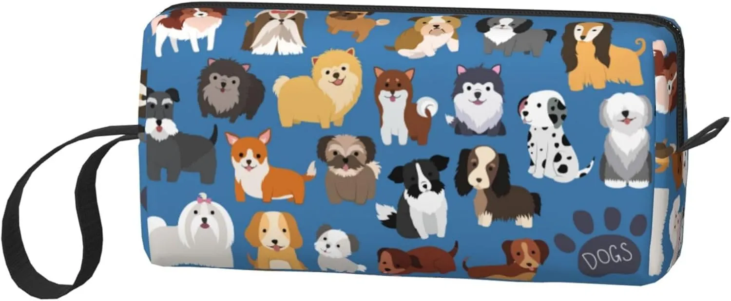 Cute Dog Puppy Funny Animal Makeup Bag Organizer Small Cosmetic Bags Portable Travel Toiletry Bag With Handle Simple Accessories Storage Zipper Pouch For Women Girl