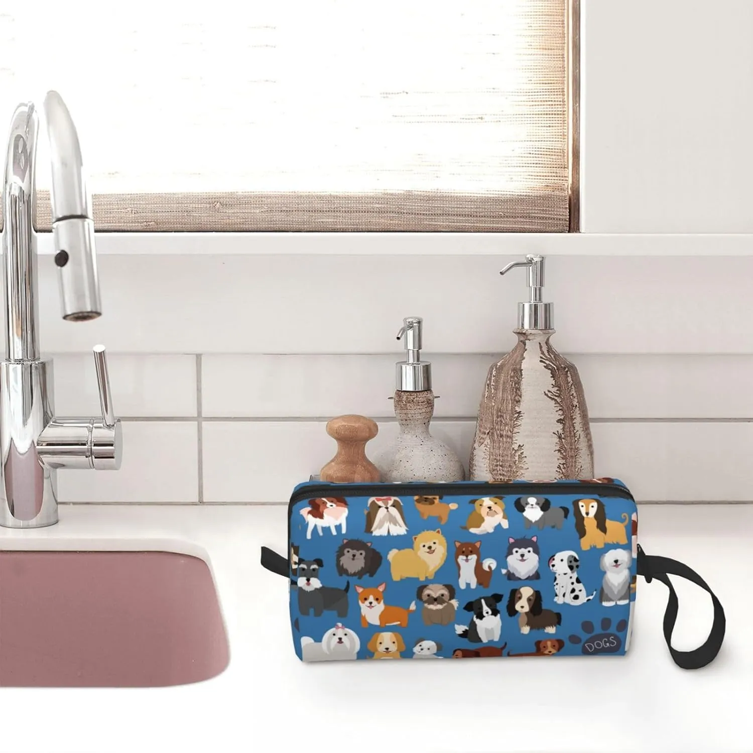 Cute Dog Puppy Funny Animal Makeup Bag Organizer Small Cosmetic Bags Portable Travel Toiletry Bag With Handle Simple Accessories Storage Zipper Pouch For Women Girl