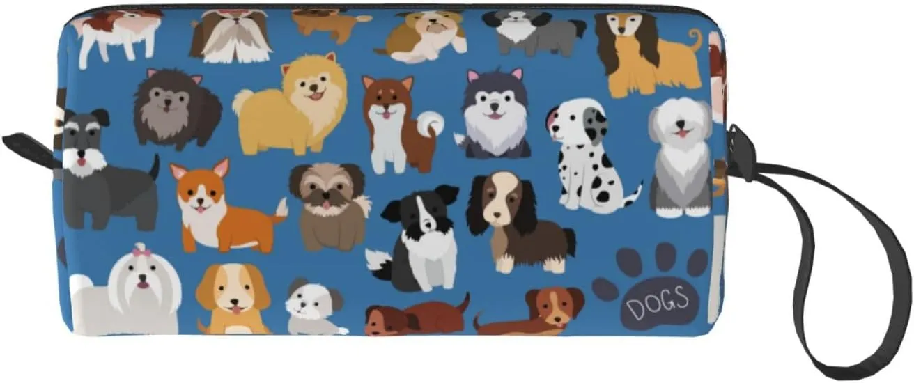Cute Dog Puppy Funny Animal Makeup Bag Organizer Small Cosmetic Bags Portable Travel Toiletry Bag With Handle Simple Accessories Storage Zipper Pouch For Women Girl