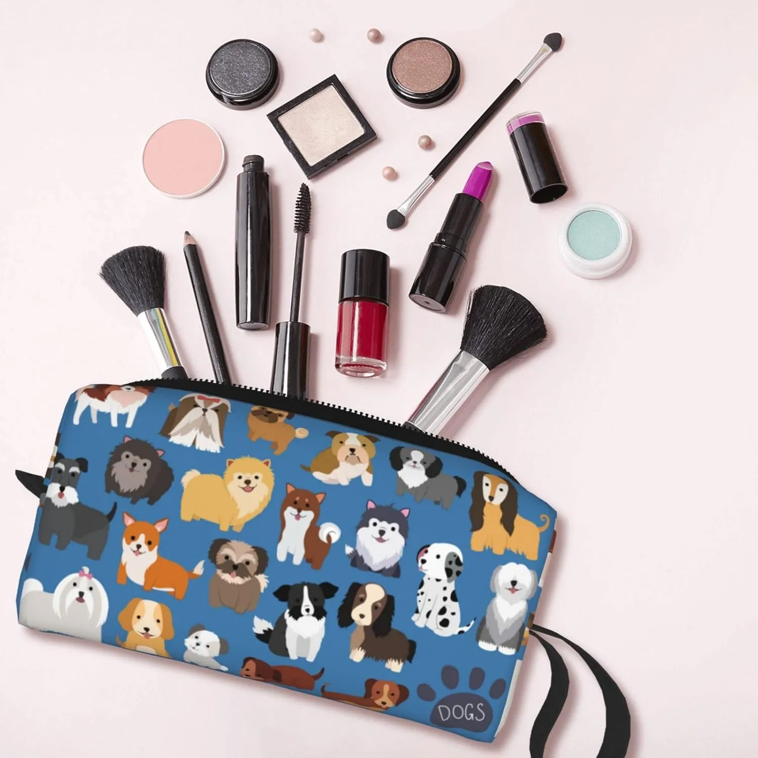 Cute Dog Puppy Funny Animal Makeup Bag Organizer Small Cosmetic Bags Portable Travel Toiletry Bag With Handle Simple Accessories Storage Zipper Pouch For Women Girl