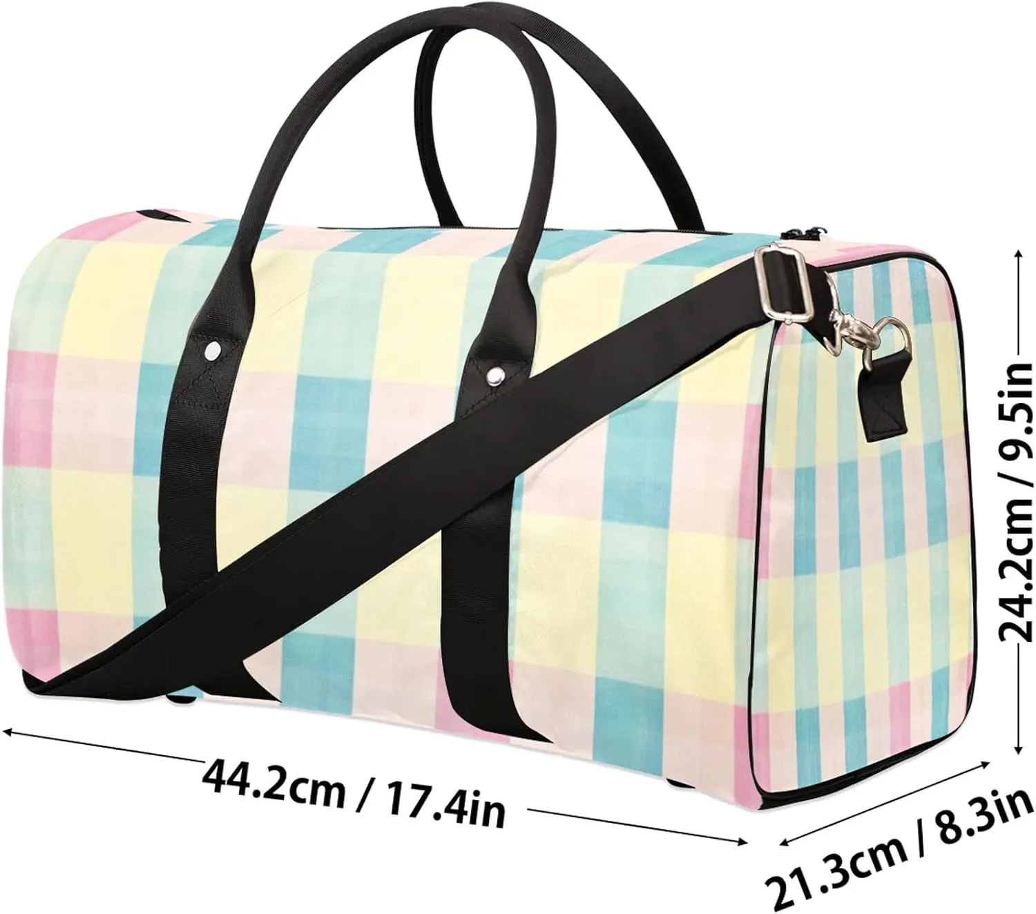 Cute Duffle Bag for Travel, Overnight Weekend Gym Carry On Luggage Bag, Buffalo Check Plaid Travel Duffel Bag for Men Women
