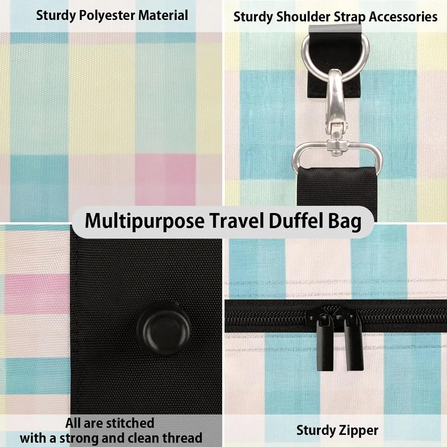 Cute Duffle Bag for Travel, Overnight Weekend Gym Carry On Luggage Bag, Buffalo Check Plaid Travel Duffel Bag for Men Women