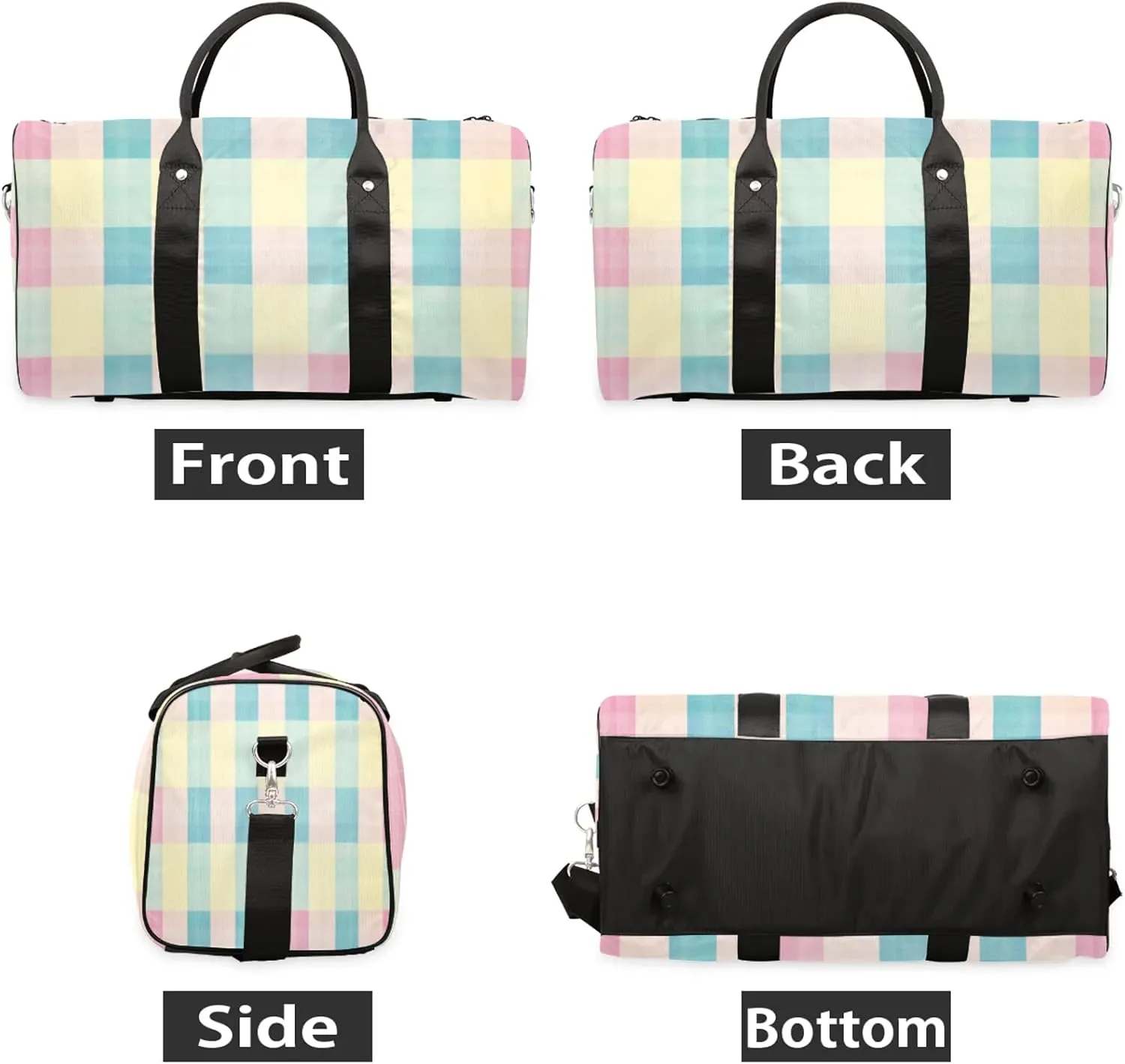 Cute Duffle Bag for Travel, Overnight Weekend Gym Carry On Luggage Bag, Buffalo Check Plaid Travel Duffel Bag for Men Women