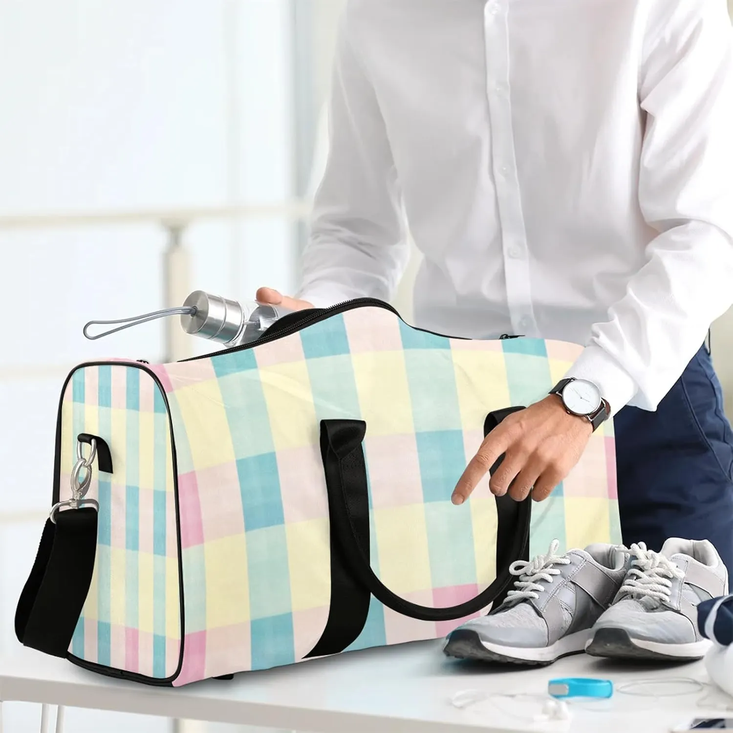 Cute Duffle Bag for Travel, Overnight Weekend Gym Carry On Luggage Bag, Buffalo Check Plaid Travel Duffel Bag for Men Women