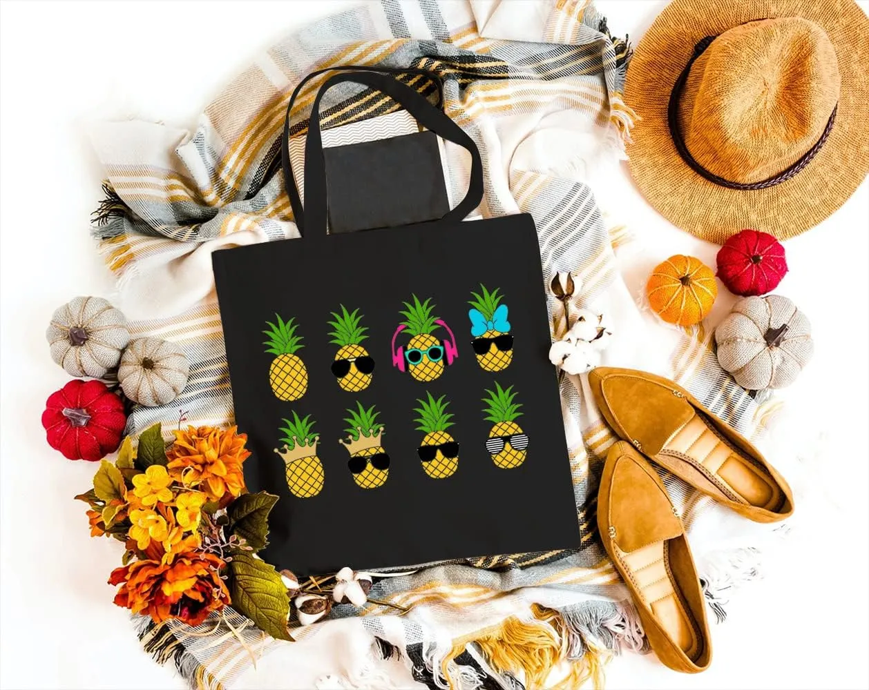 Cute Pineapple Canvas Tote Bag for Women Aesthetic Summer Beach Reusable Grocery Shoulder Shopping Bags Girls Gifts