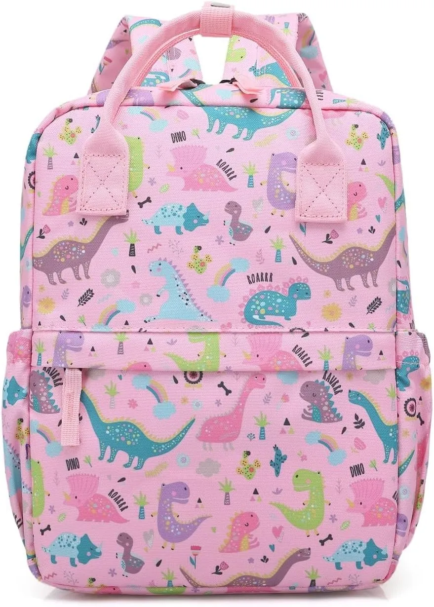 Cute Preschool Backpack Toddler School Book Bag for Girls Boys Kids Kindergarten Nursery Travel Bag with Chest Strap(12inch, Pink Dinosaur)