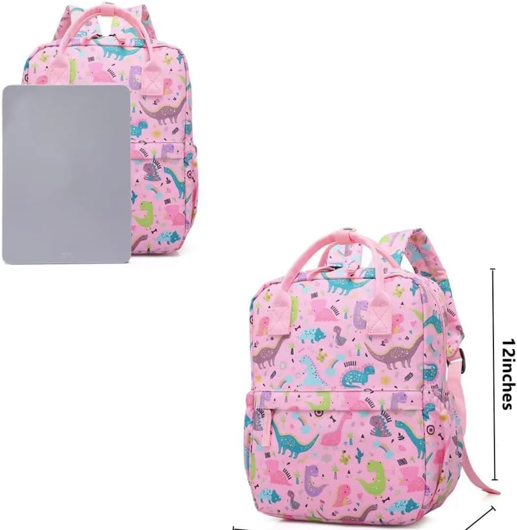 Cute Preschool Backpack Toddler School Book Bag for Girls Boys Kids Kindergarten Nursery Travel Bag with Chest Strap(12inch, Pink Dinosaur)