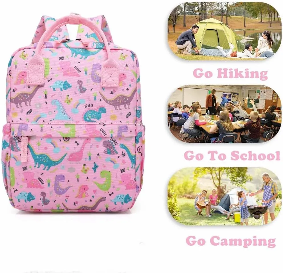 Cute Preschool Backpack Toddler School Book Bag for Girls Boys Kids Kindergarten Nursery Travel Bag with Chest Strap(12inch, Pink Dinosaur)