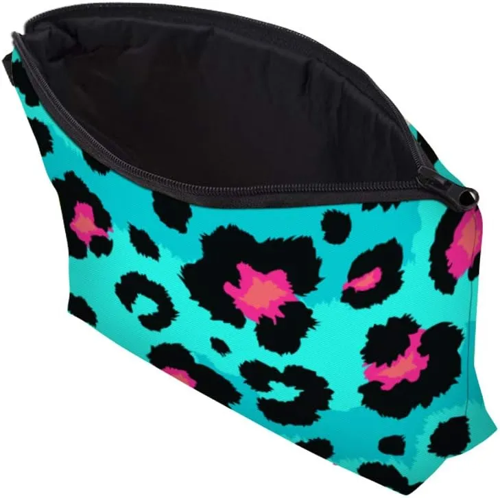 Cute Travel Makeup Bag Cosmetic Bag Small Pouch Gift for Women (Big Leopard Jade Green)