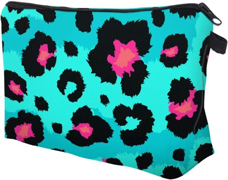 Cute Travel Makeup Bag Cosmetic Bag Small Pouch Gift for Women (Big Leopard Jade Green)