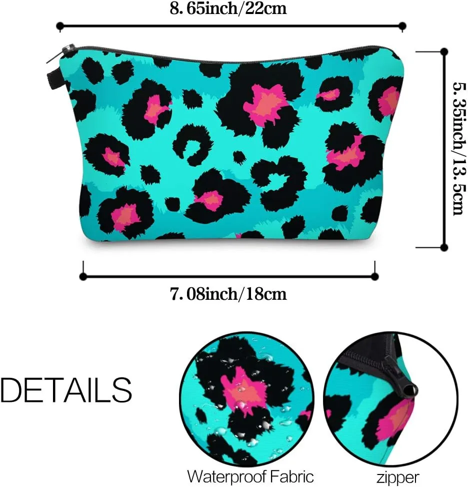 Cute Travel Makeup Bag Cosmetic Bag Small Pouch Gift for Women (Big Leopard Jade Green)