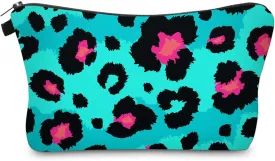 Cute Travel Makeup Bag Cosmetic Bag Small Pouch Gift for Women (Big Leopard Jade Green)