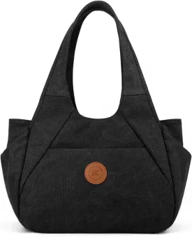 DOURR Light Women's Hobo Purses and Handbags with 3 Compartments Durable Cotton Canvas Shoulder Bag Daily Tote