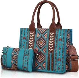 Dyalsa Tote Bag for Women Canvas Western Printed Purses Shoulder Boho Aztec Handbags with Ajustable Shoulder Strap