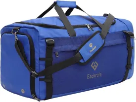 Eackrola Extra Large Sports Gym Bag, Travel Duffel bag with Wet Pocket & Shoes Compartment for men women, 85L, Lightweight Blue