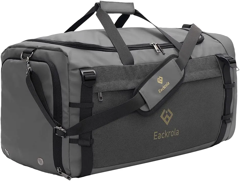 Eackrola Extra Large Sports Gym Bag, Travel Duffel bag with Wet Pocket & Shoes Compartment for men women, 85L, Lightweight Gray