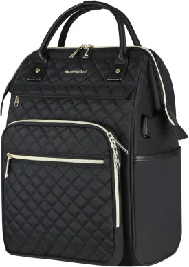 EMPSIGN 17 Inch Laptop Backpack for Women, Work Business Travel Computer College Bags, Large Capacity Water-repellent Quilted Casual Daypack with USB Port, Black