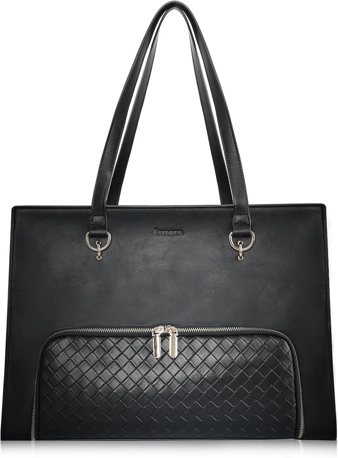 Estarer Women Laptop Tote Bag with Insulated Lunch Compartment, 17.3 Inch Pu Leather Work Bag Water-resistant, Convertible Business Computer Briefcase Handbag for Office, Travel & Casual, Elegan Black