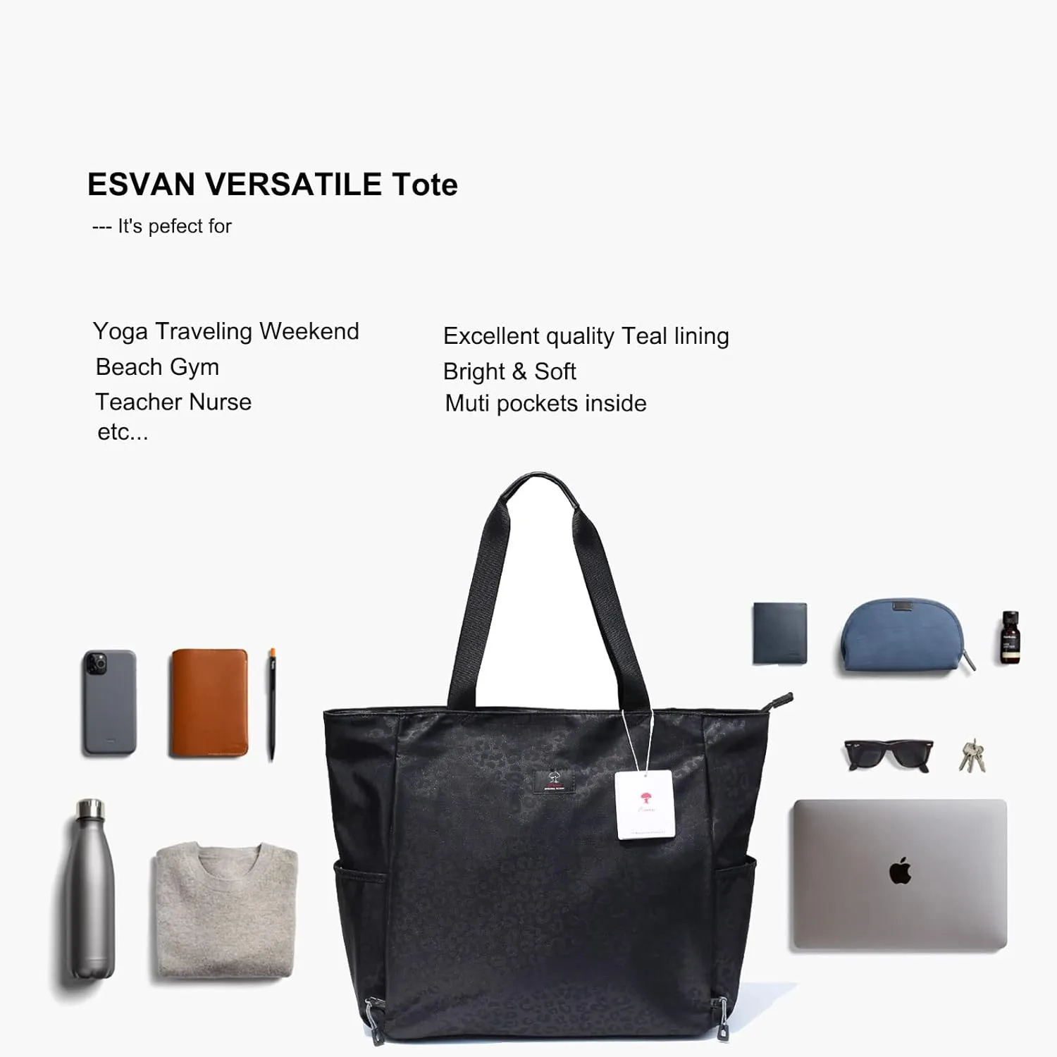ESVAN Yoga Mat Bag Yoga Tote Carrier Shoulder Bag Carryall Tote for Office,Yoga,Pilates,Travel,Beach and Gym