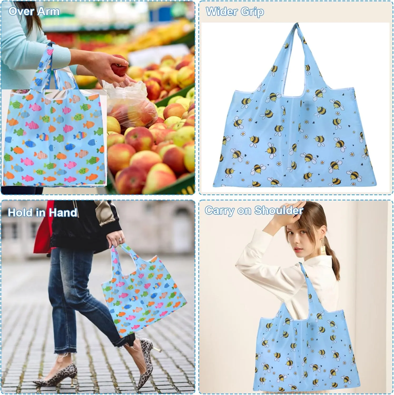 Extra Large 50lbs Foldable Reusable Shopping Bags kitchen reusable grocery bags Washable Polyester Bags in Pocket