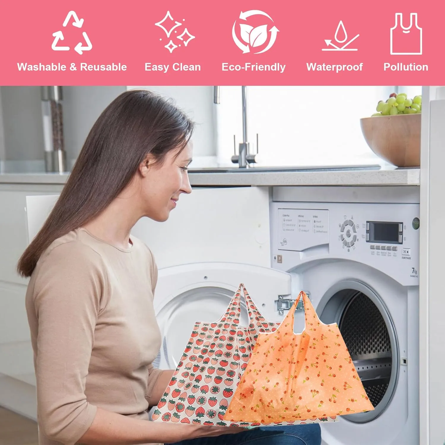 Extra Large 50lbs Foldable Reusable Shopping Bags kitchen reusable grocery bags Washable Polyester Bags in Pocket