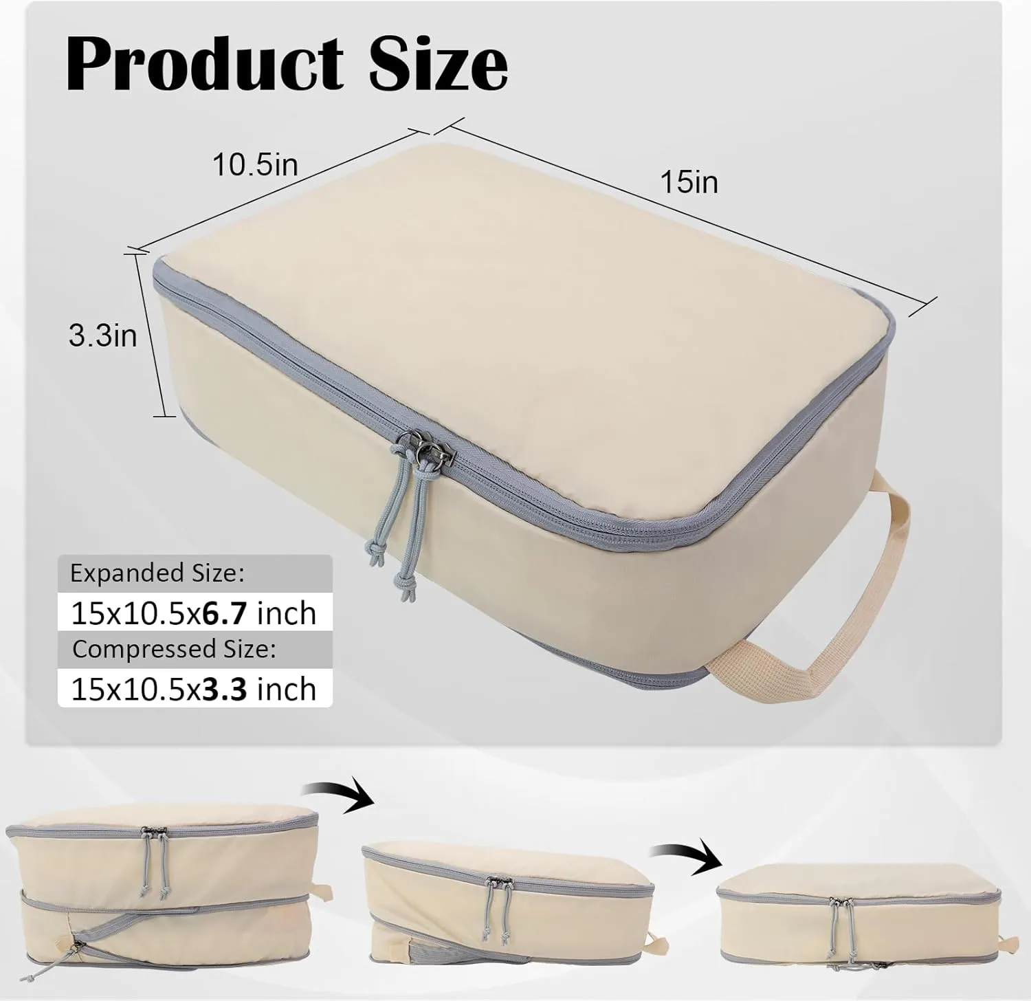 Extra Large Compression Packing Cubes for Travel, 2 Set Compression Bags Travel Cubes for Packing Suitcase Luggage Organizer, Beige