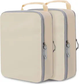 Extra Large Compression Packing Cubes for Travel, 2 Set Compression Bags Travel Cubes for Packing Suitcase Luggage Organizer, Beige