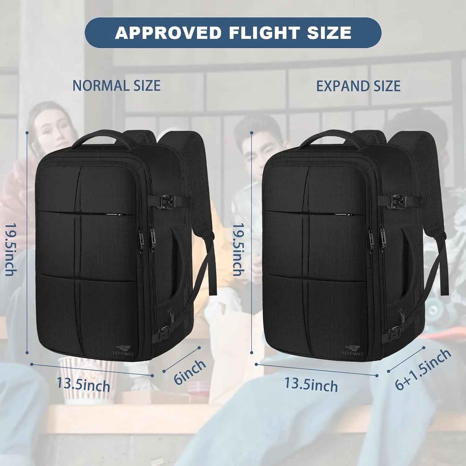 Extra Large Travel Backpack, 55L Carry On Backpack Flight Approved with USB Charging Port, Expandable Waterproof Business Luggage Casual Bag Fits 18.4 Inch Laptops, Travel Gifts for Men Women
