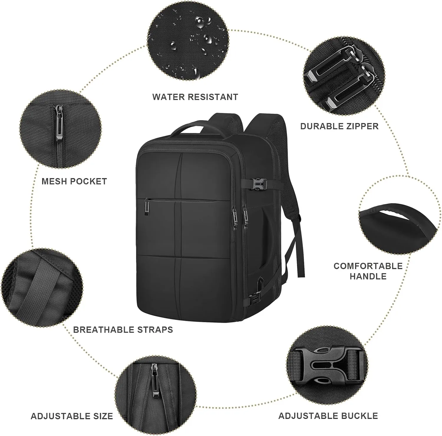 Extra Large Travel Backpack, 55L Carry On Backpack Flight Approved with USB Charging Port, Expandable Waterproof Business Luggage Casual Bag Fits 18.4 Inch Laptops, Travel Gifts for Men Women