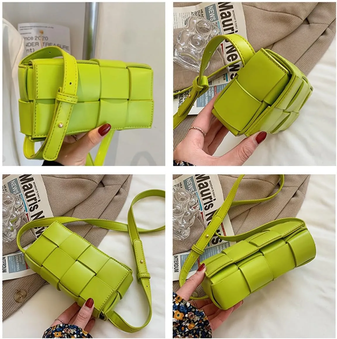 Fanny Pack with Convertible Crossbody Shoulder Bag for Women, Woven Cassette-Style Handbag Purse with Adjustable Belt (Kiwi green)